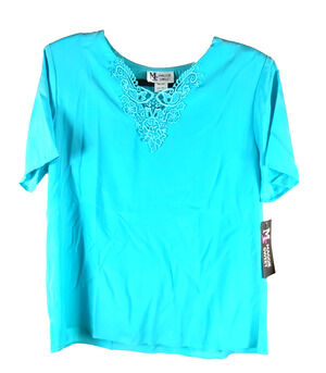 Maggie Sweet Women's Suit Shirt Size Large Light Turquoise Blue V Neck Short...